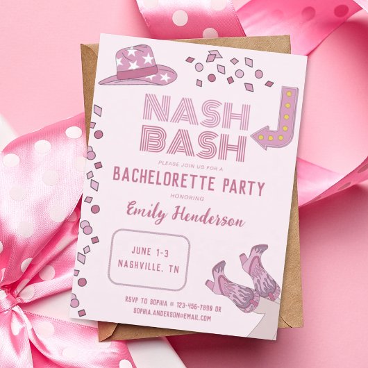 Hot roze Nash Bash Nashville vrijgezellenfeest Kaart