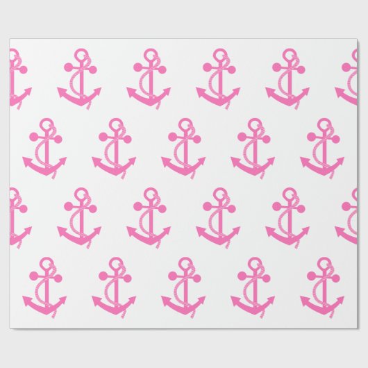 Hot-roze nautisch anker cadeaupapier (Vlak)