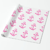 Hot-roze nautisch anker cadeaupapier (Uitgerold)