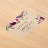 Hot Roze & Navy Blauwe Bloemen Huwelijk 2 Acryl Uitnodigingen (Laagn)