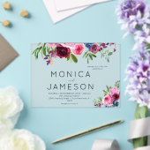 Hot Roze & Navy Blauwe Bloemen Huwelijk 2 Acryl Uitnodigingen (Insitu (Huwelijk))