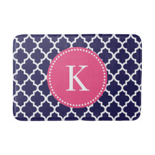 Hot-Roze Navy Custom Monogram Quatrefoil Patroon Badmat