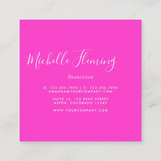 Hot-roze Neon Glitter Square Visitekaartje (Achterkant)