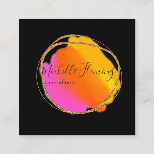 Hot-roze Neon Glitter Square Visitekaartje (Voorkant)