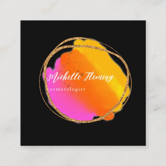 Hot-roze Neon Glitter Square Visitekaartje (Voorkant)