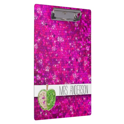 Hot-roze Neon Green Teachers Apple Classroom Naam Klembord (Rechts)