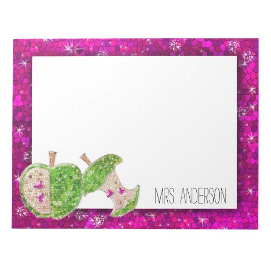 Hot-roze Neon Green Teachers Apple Classroom Naam Notitieblok (Voorkant)