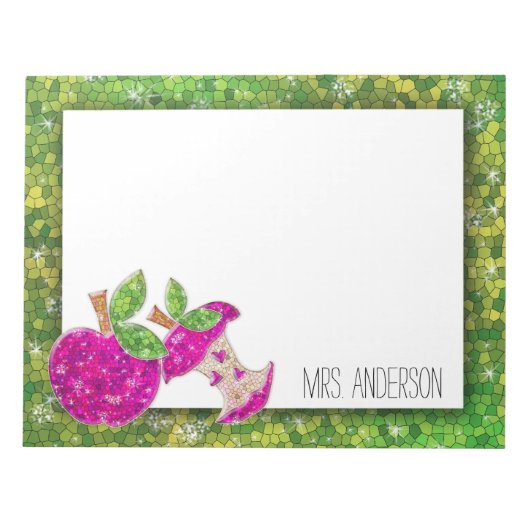 Hot-roze Neon Green Teachers Apple Classroom Naam Notitieblok (Voorkant)