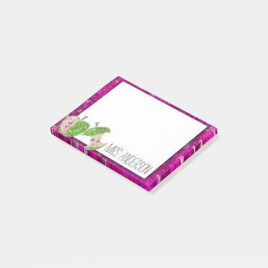 Hot-roze Neon Green Teachers Apple Classroom Notes (Schuin)