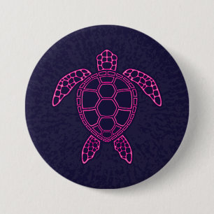 Hot Roze Neon Lava Zee Schildpad Design Ronde Button 7,6 Cm