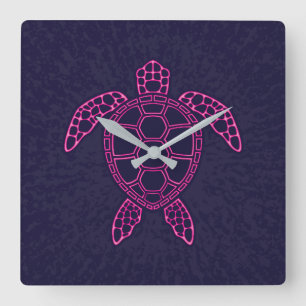 Hot Roze Neon Lava Zee Schildpad Design Vierkante Klok