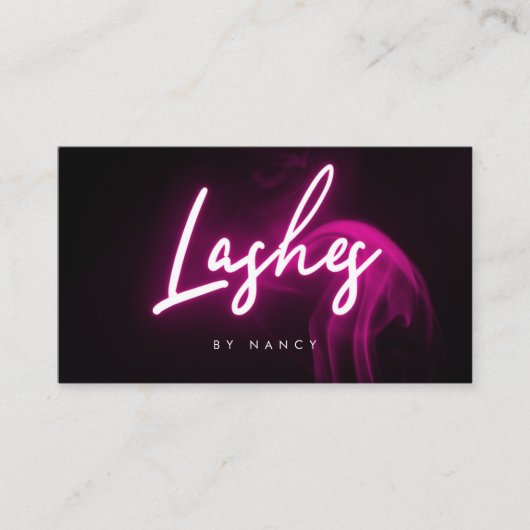Hot roze neon & rook wimpers handgeschreven script visitekaartje (Voorkant)