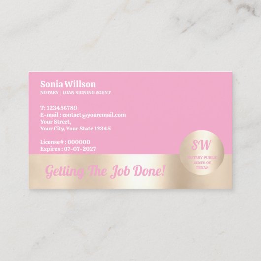 Hot roze notaris lening ondertekenaar kalligrafie visitekaartje (Achterkant)