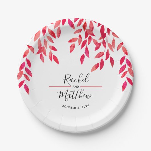 Hot-roze oliage bruiloft papieren bordje (Voorkant)