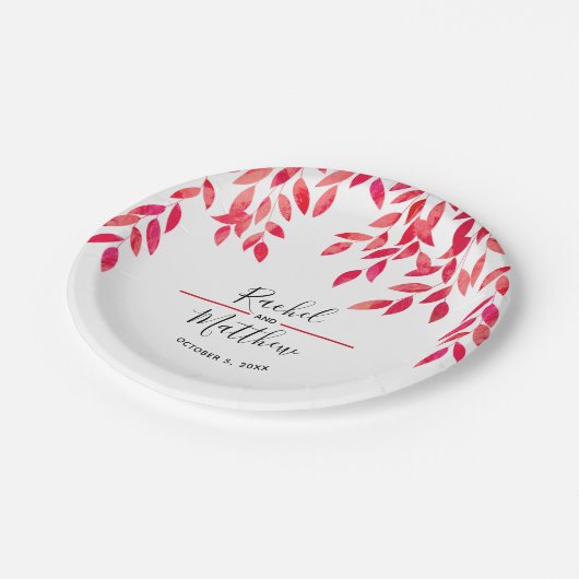 Hot-roze oliage bruiloft papieren bordje (Gekanteld)