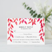 Hot-roze oliage bruiloft RSVP kaartje (Staand voorkant)