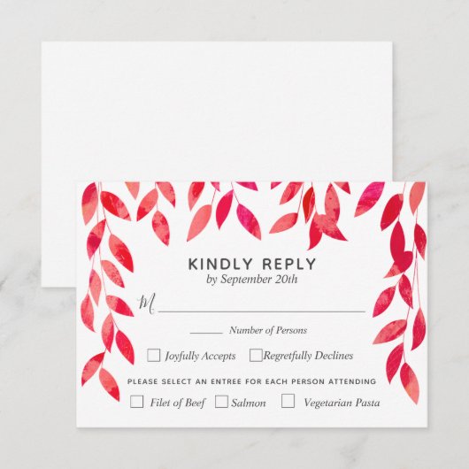 Hot-roze oliage bruiloft RSVP kaartje (Voorkant / Achterkant)