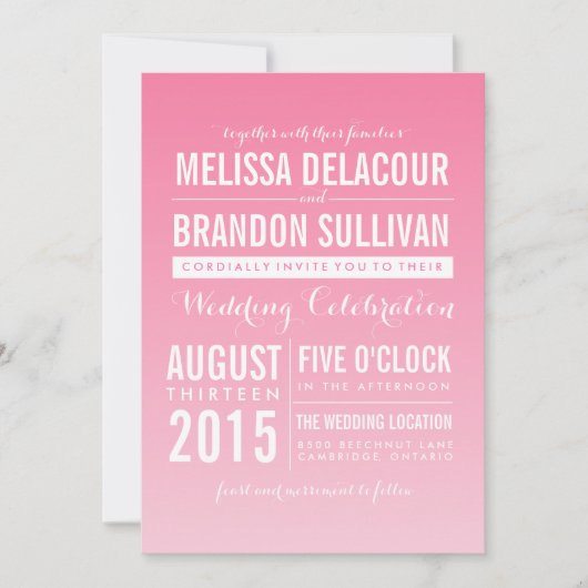 Hot-roze ombre/Gradient Beach Wedding Invitations Kaart (Voorkant)