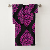 Hot-roze op Black DamaskTowel set Bad Handdoek (Insitu)