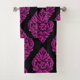 Hot-roze op Black DamaskTowel set Bad Handdoek