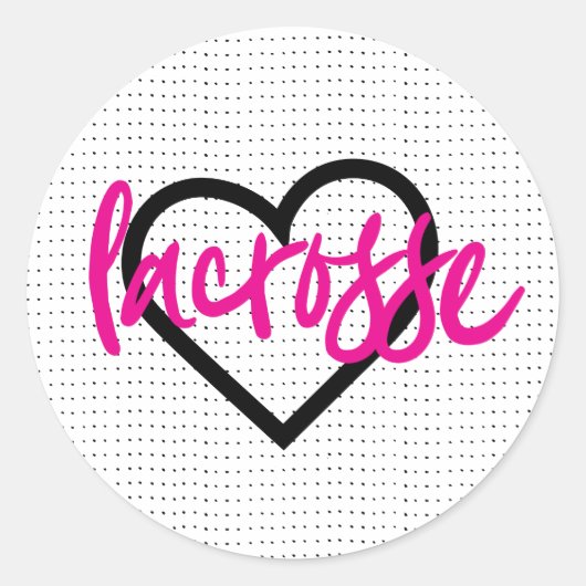 Hot Roze op het witte Lacrosse Heart Ronde Sticker (Voorkant)
