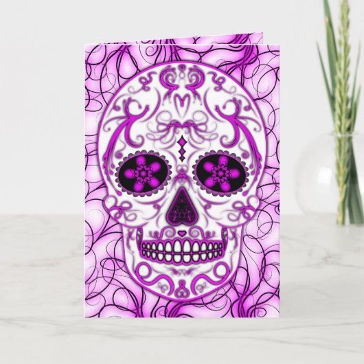 Hot Roze op Roze - Dag van de Dode Suikerschedel Kaart (Voorkant)