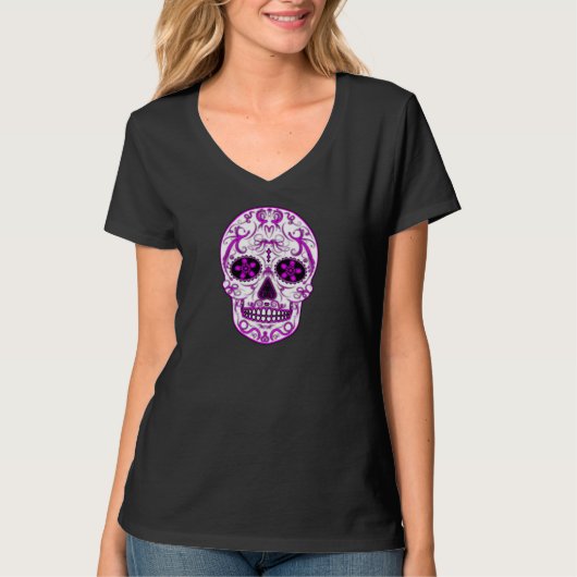 Hot Roze op Roze - Dag van de Dode Suikerschedel T-shirt (Voorkant)