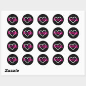 Hot-roze op zwarte Lacrosse-sticks en hartpatroon Ronde Sticker (Vel)