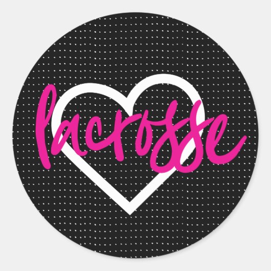 Hot-roze op zwarte Lacrosse-sticks en hartpatroon Ronde Sticker (Voorkant)