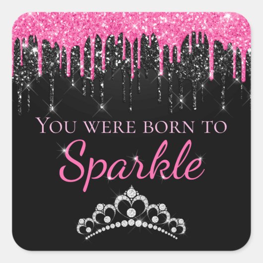 Hot-roze opdruppelaar Faux-glitter op spaarpjes Vierkante Sticker (Voorkant)