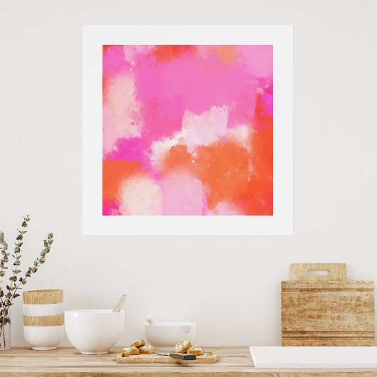 Hot-roze Oranje Abstract Poster (Keuken)