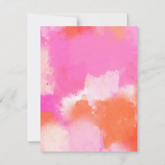 Hot-roze Oranje Abstracte borstelingsuitnodiging Kaart (Achterkant)