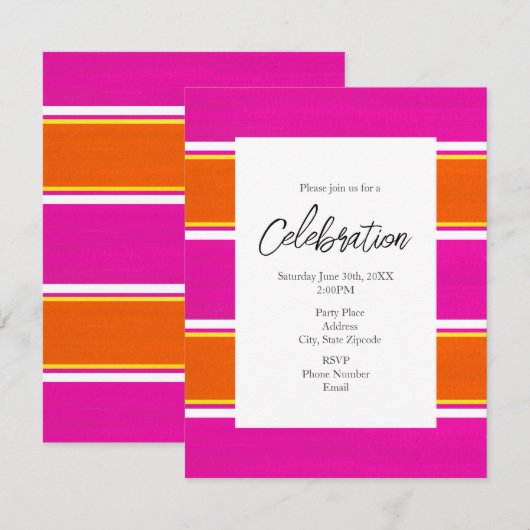 Hot-roze Oranje Cabana Stripes Kaart (Voorkant / Achterkant)