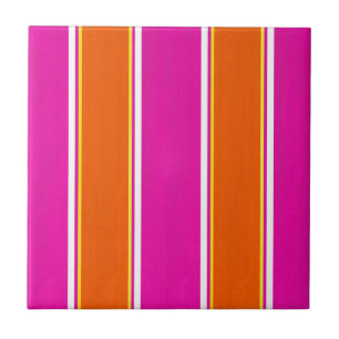 Hot-roze Oranje Cabana Stripes Tegeltje