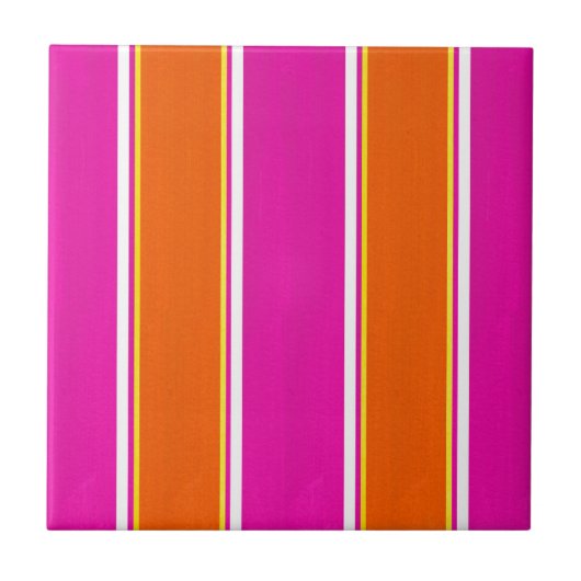 Hot-roze Oranje Cabana Stripes Tegeltje (Voorkant)