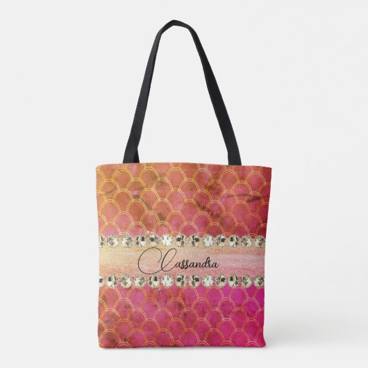 Hot-roze Oranje diamantband Tote Bag (Achterkant)