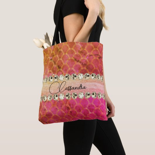 Hot-roze Oranje diamantband Tote Bag (Dichtbij)