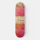 Hot-roze Oranje glitterige diamantband Persoonlijk Skateboard (Voorkant)