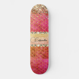 Hot-roze Oranje glitterige diamantband Persoonlijk Skateboard