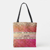 Hot-roze Oranje Glittery Diamond Bling Canvas tas (Achterkant)