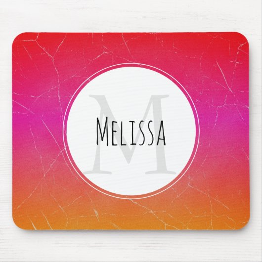 Hot-roze Oranje gradiënt Abstract monogram Muismat (Voorkant)