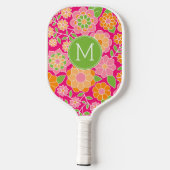 Hot-roze Oranje groene bloemen met aangepast monog Pickleball Paddle (Achterkant)