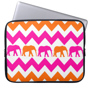 Hot-roze Oranje olifanten Chevron-laptophoes Laptop Sleeve