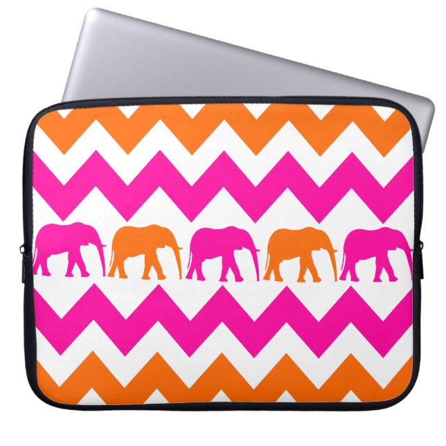 Hot-roze Oranje olifanten Chevron-laptophoes Laptop Sleeve (Voorkant)