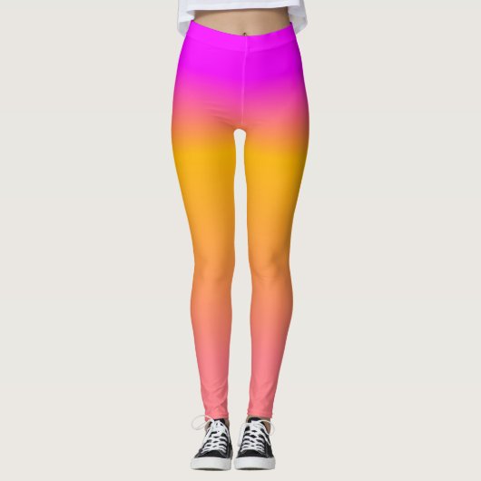 Hot-roze Oranje ombre gradiënt Leggings (Voorkant)