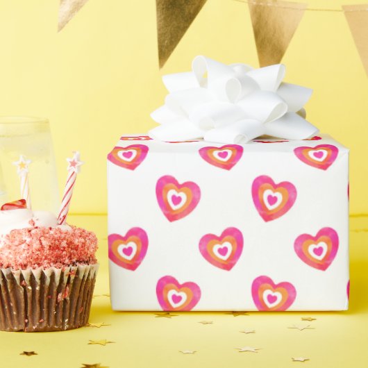Hot-roze Oranje Waterverf Heart Patroon Cadeaupapier (Verjaardagsfeest)