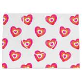 Hot-roze Oranje Waterverf Heart Patroon Groot Cadeauzakje (Voorkant)