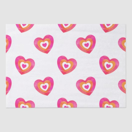 Hot-roze Oranje Waterverf Heart Patroon Tissuepapier (Voorkant)