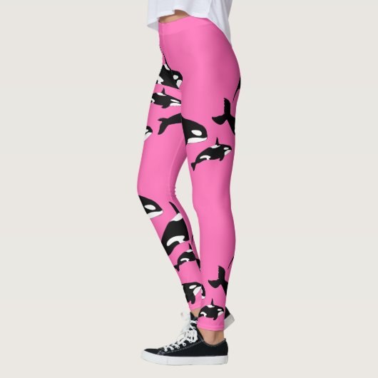 Hot roze orka killer walvis patroon leggings (Links)