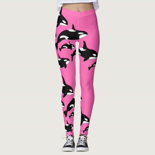 Hot roze orka killer walvis patroon leggings (Voorkant)